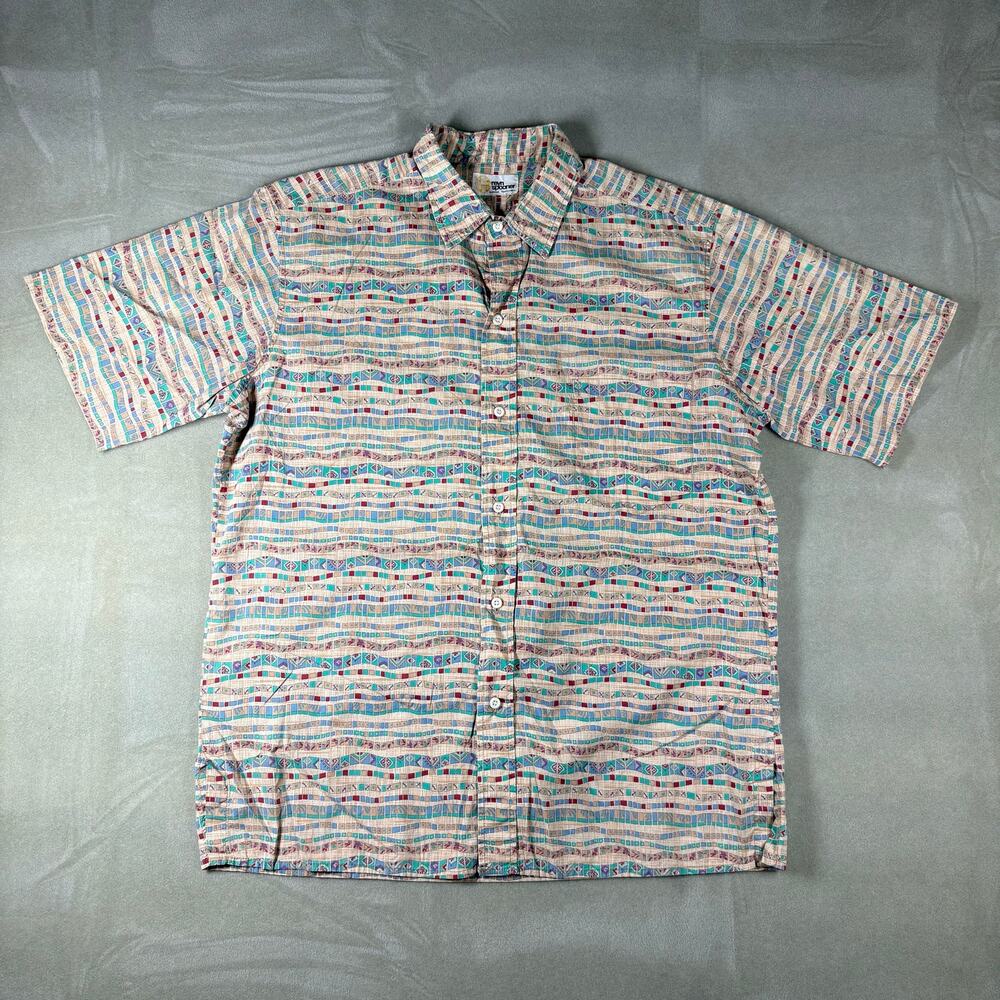 Reyn Spooner Hawaiian Traditions Aloha Shirt Men’s XL Beige Geometric‎ Print